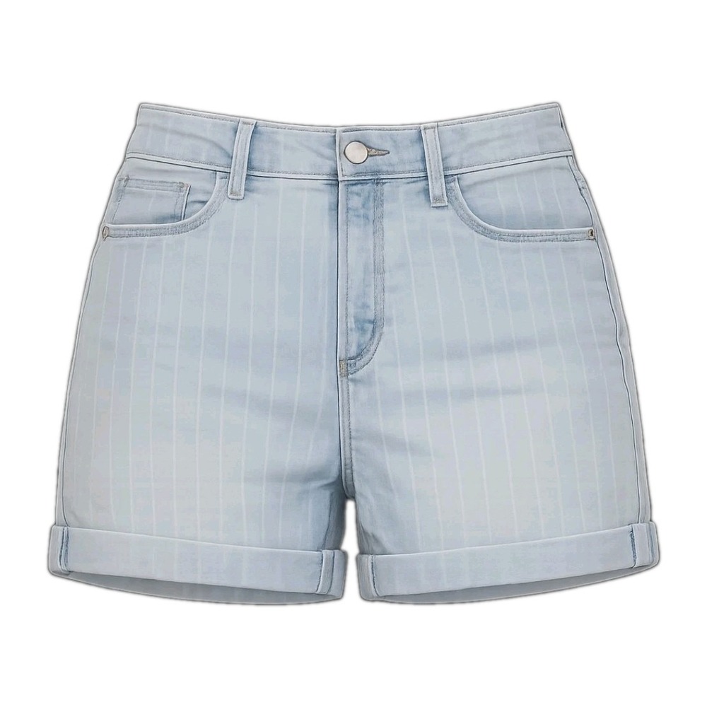 Old Navy Denim Jean Shorts Blue Stripe Light Wash Cuffed Stretch Women's Size 14